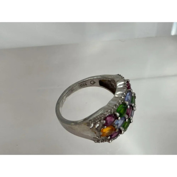 Sterling Silver Rainbow Blooming Garden Gemstone Partial Halo Vintage Ring Sz 6 - Picture 8 of 10
